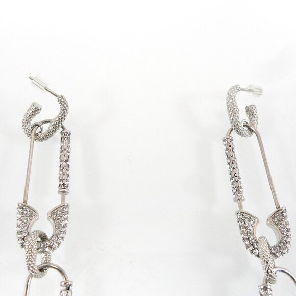 New$1190 GIVENCHY Silver G Clip Safety Pin Crystals Embellished Links Earrings - Picture 8 of 12